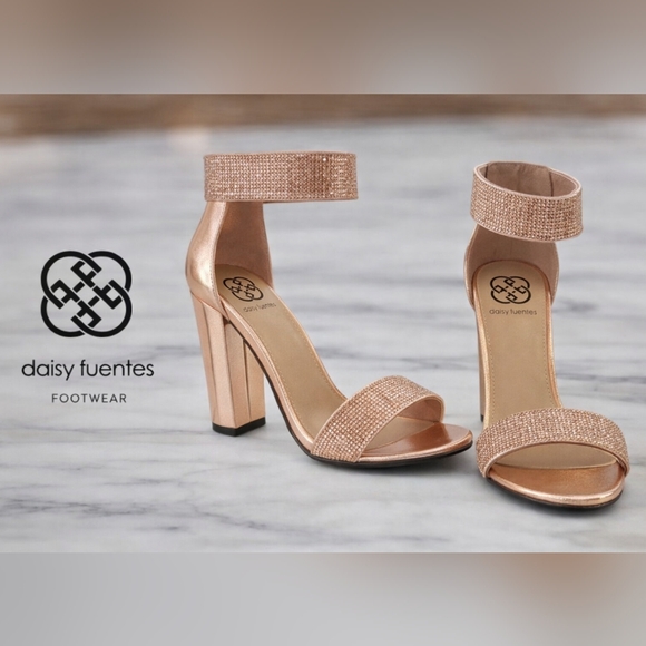 Daisy Fuentes Shoes - Daisy Fuentes Glam Heels - Rose Gold Rhinestone Metallic, Black Sole